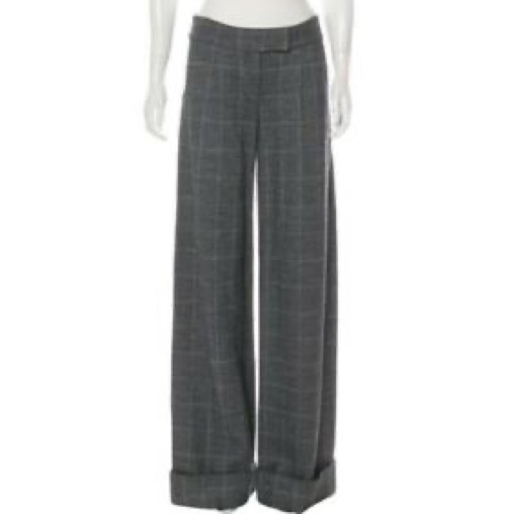 Diane Von Furstenberg Charcoal Plaid Wide-Leg Trousers